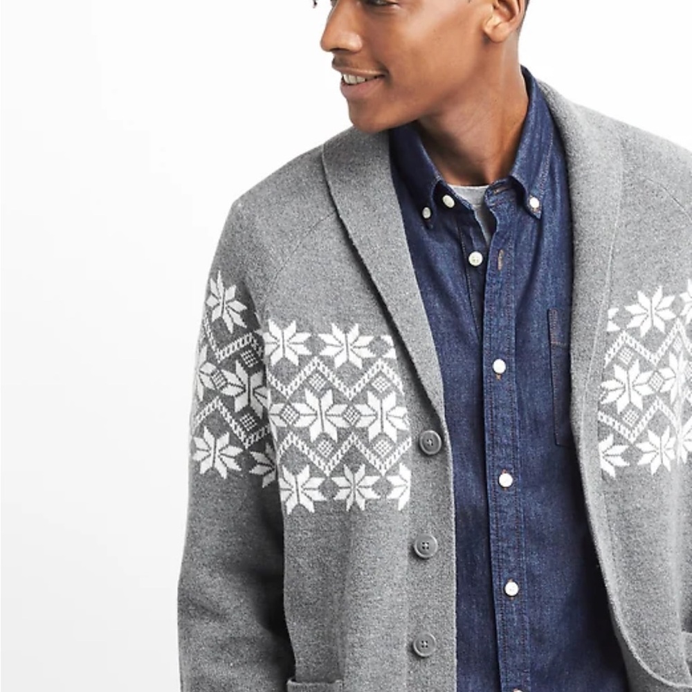 😎GAP Nordic Fair Isle Wool Shawl Collar Cardigan - Size XL - Picture 3 of 8
